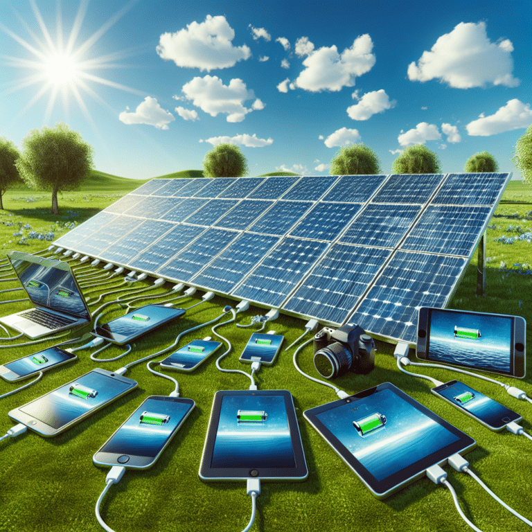 Charging gadgets with solar panels outdoors